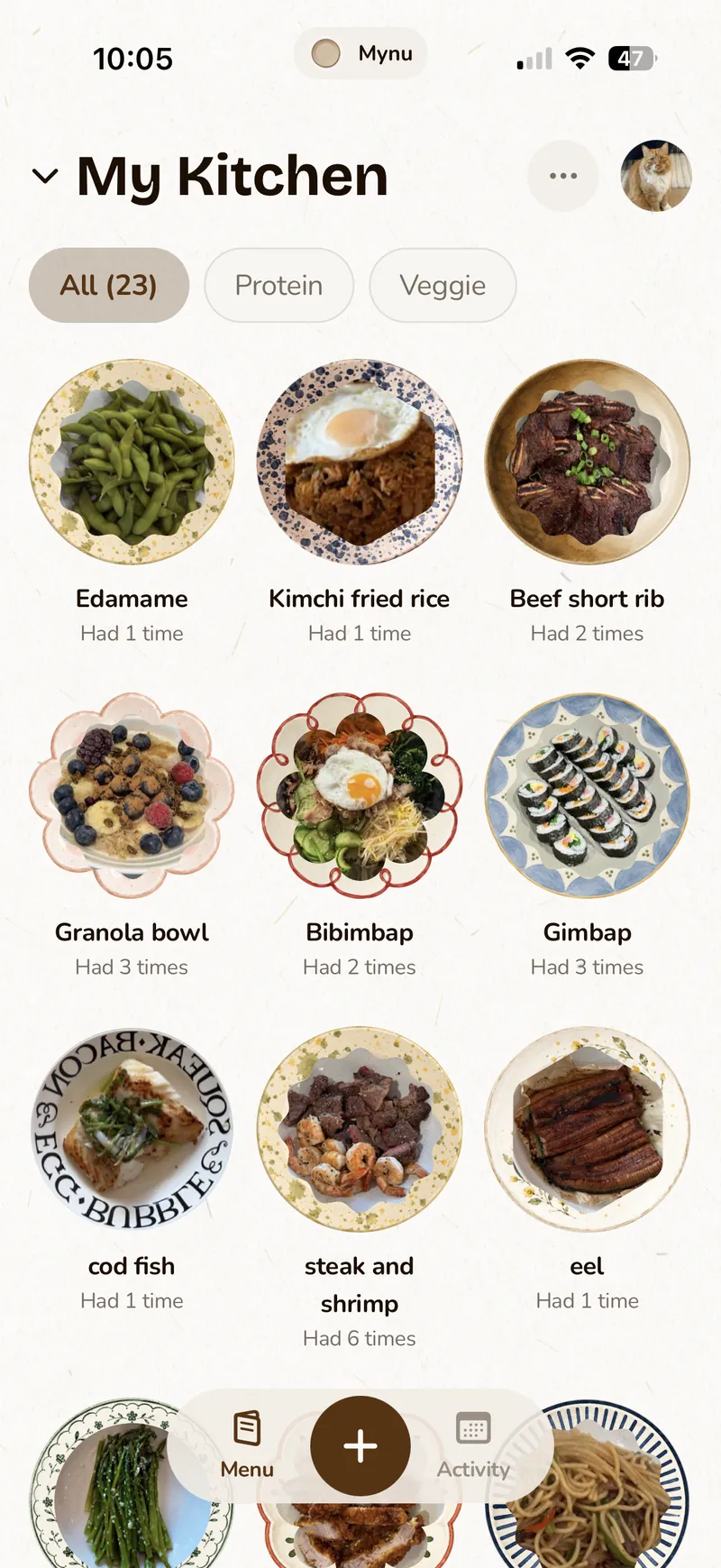 My Kitchen menu — gallery of dishes on ceramic plates