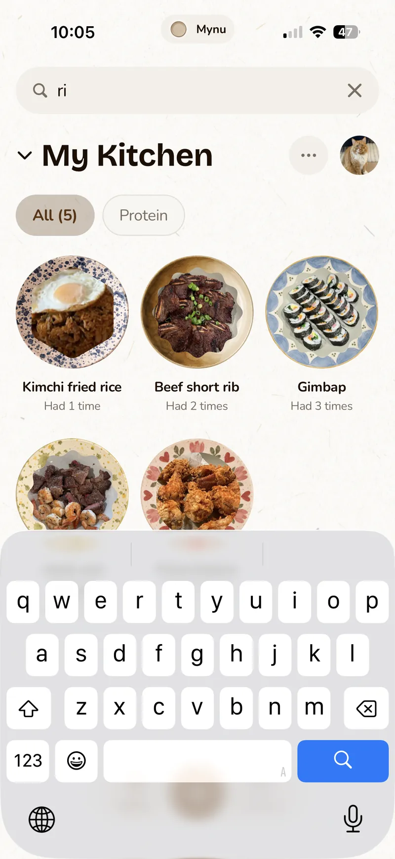 Search dishes in your menu
