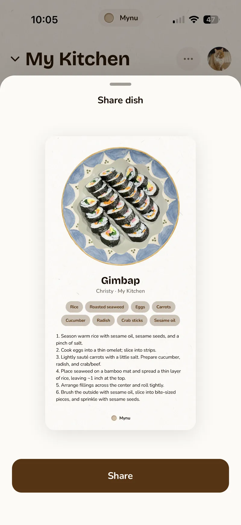 Share a dish as an image card