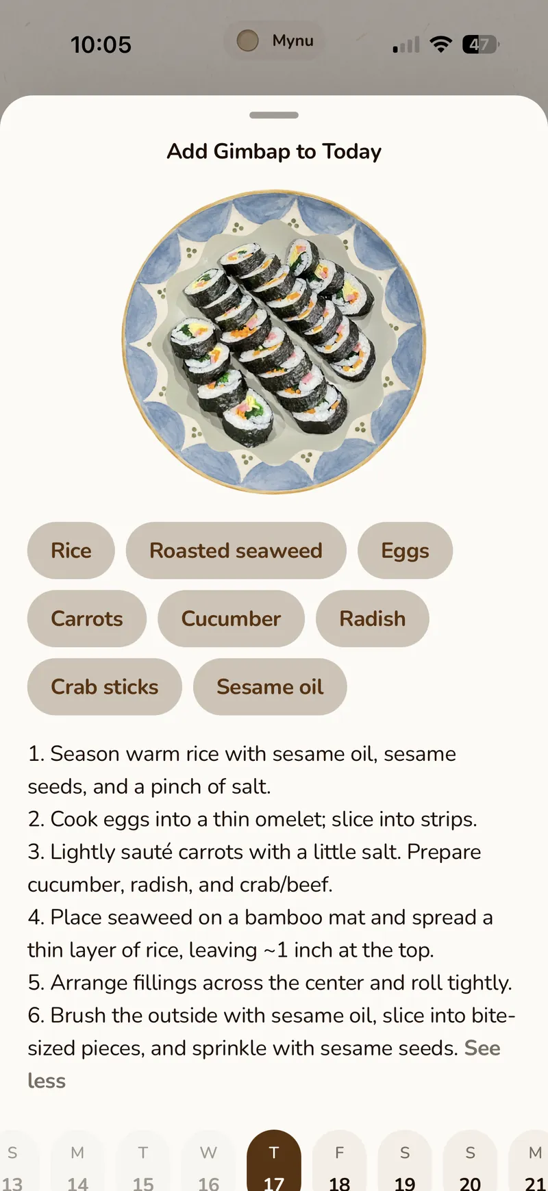 Add gimbap to today — ingredients and recipe